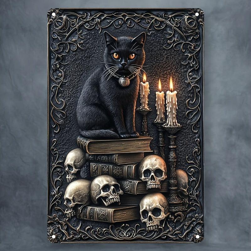 Halloween Wall Art Witchy Black Cat Metal Sign Spooky Home Decor-MoonChildWorld