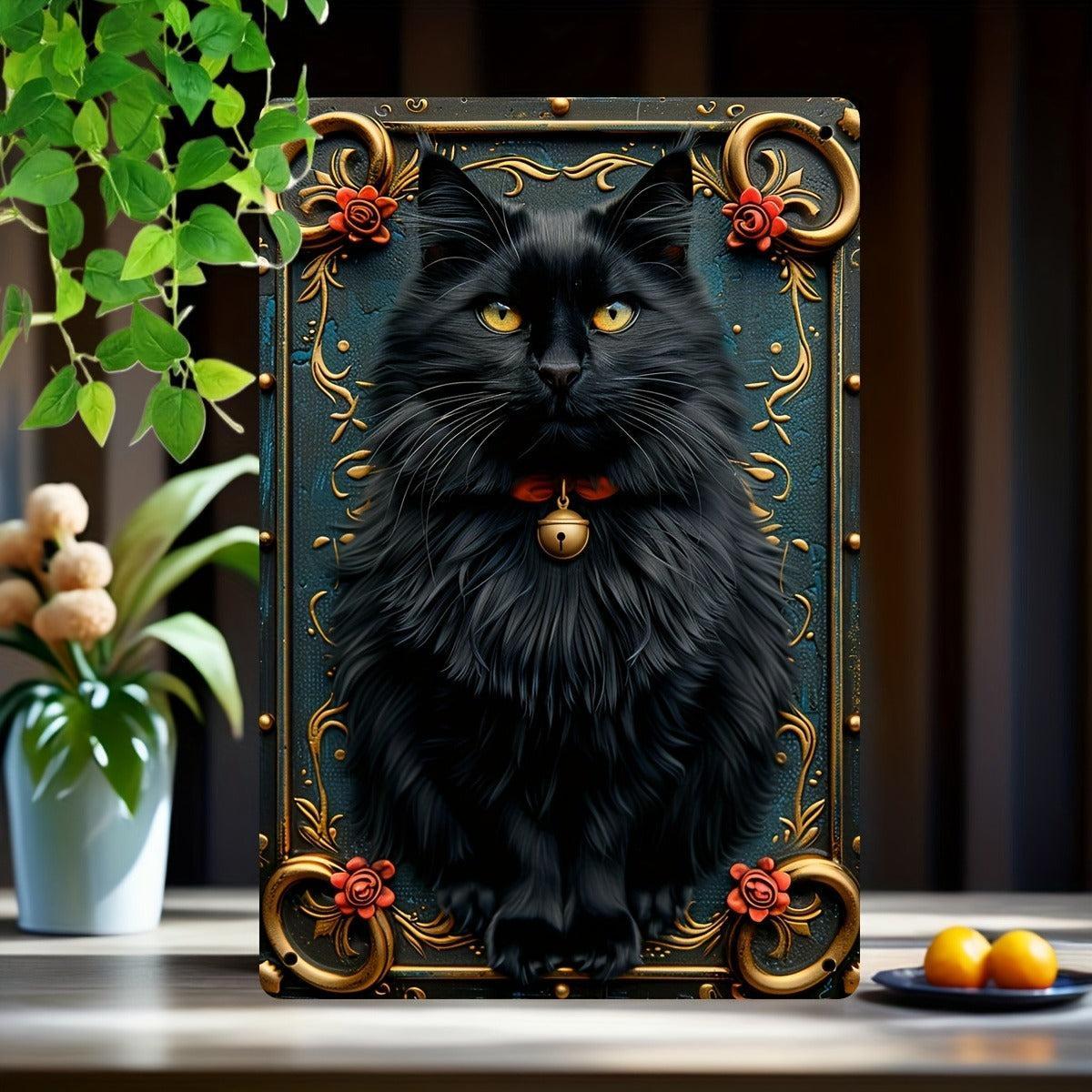 Halloween Wall Art Witchy Black Cat Metal Sign Spooky Home Decor-MoonChildWorld