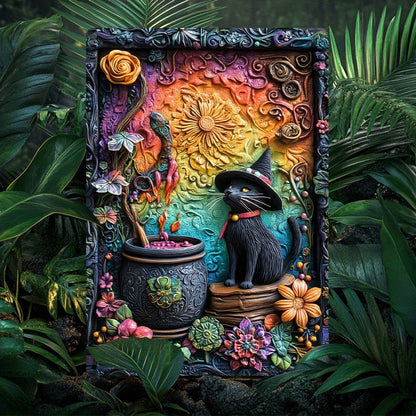 Halloween Wall Art Witchy Black Cat Metal Sign Spooky Home Decor-MoonChildWorld
