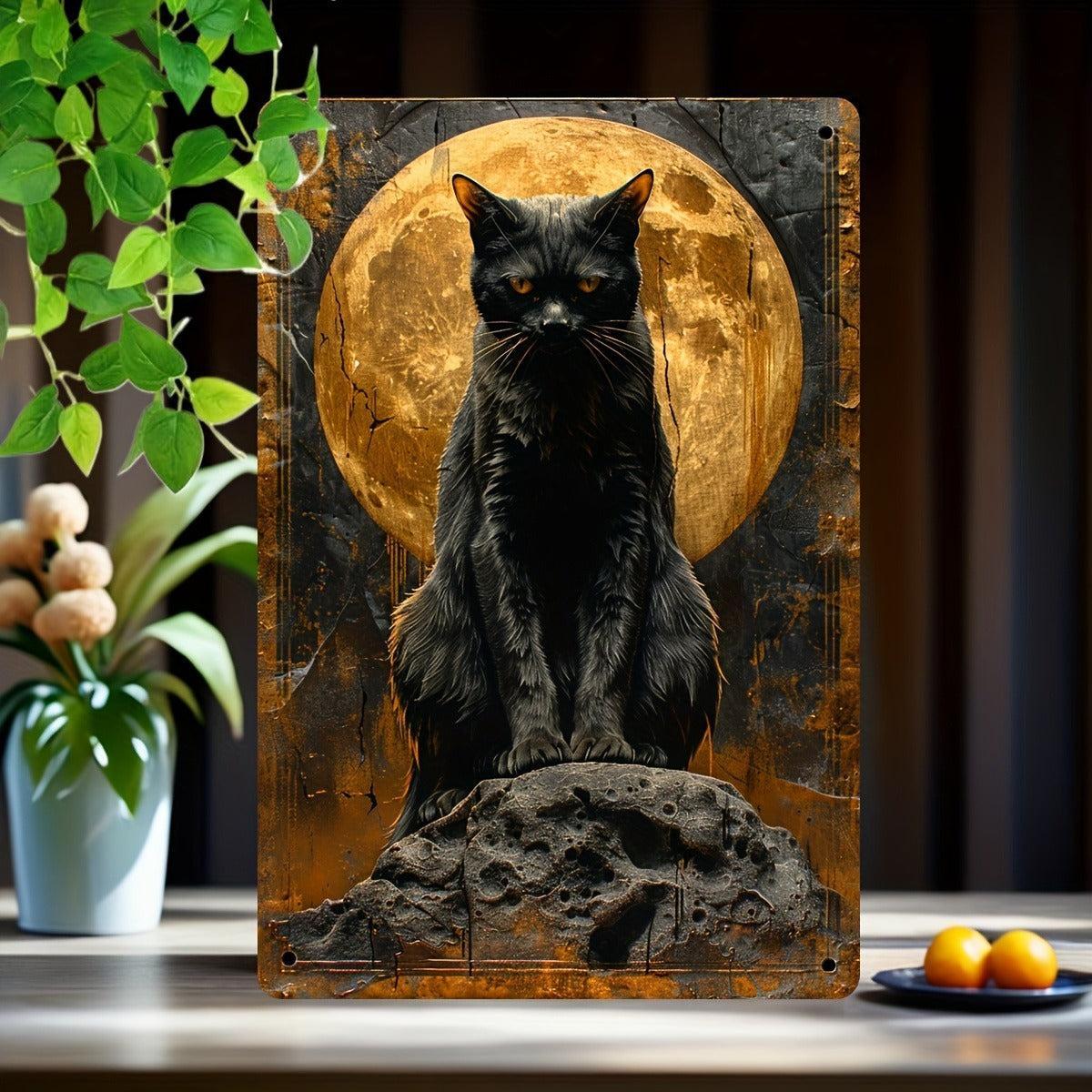 Halloween Wall Art Witchy Black Cat Metal Sign Spooky Home Decor-MoonChildWorld