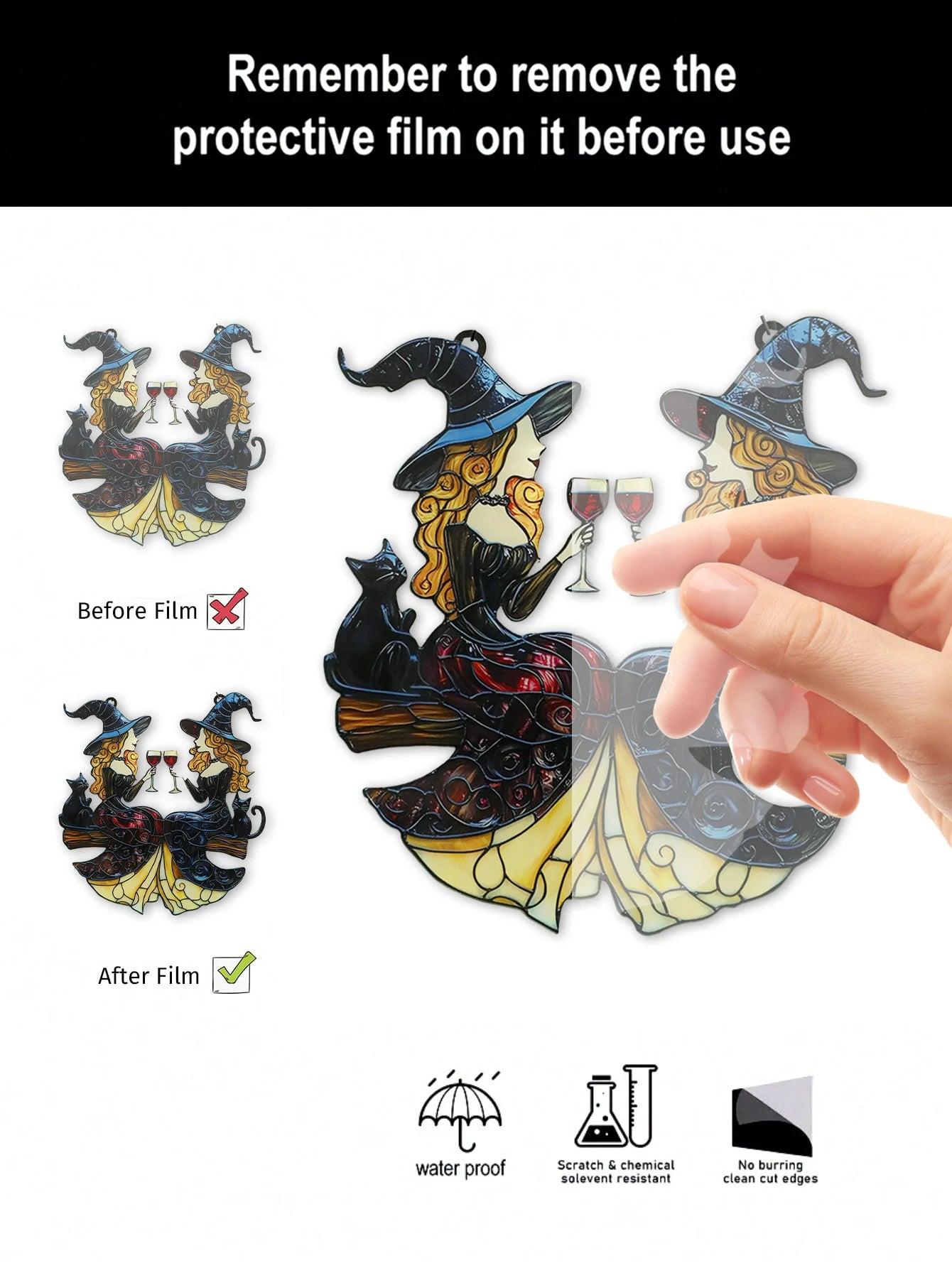 Halloween Witch Acrylic Suncatcher -Witchy Wall Decor Gothic Window Ornament-MoonChildWorld