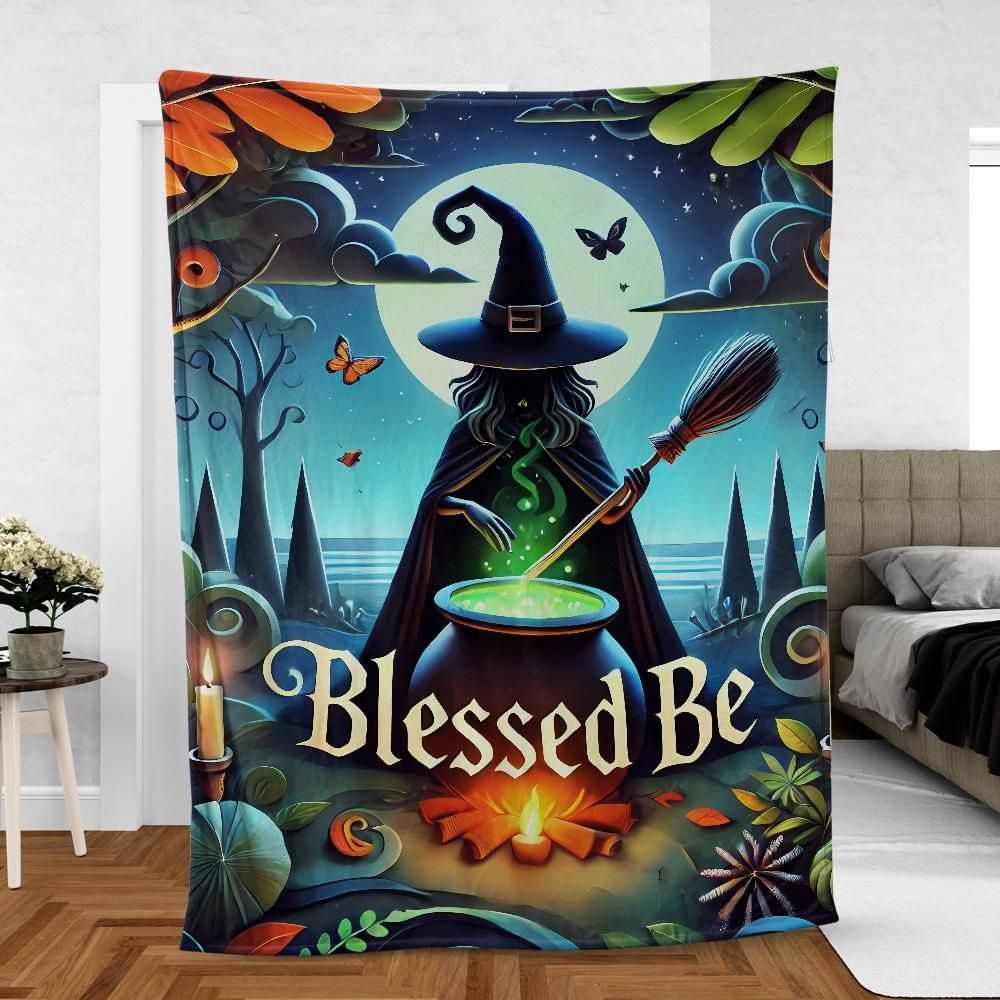 Halloween Witch Blanket – Spooky Wiccan Throw with Cauldrons-MoonChildWorld