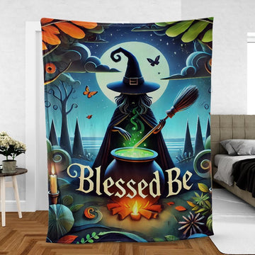 Halloween Witch Blanket – Spooky Wiccan Throw with Cauldrons-MoonChildWorld