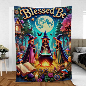 Halloween Witch Blanket – Spooky Wiccan Throw with Cauldrons-MoonChildWorld
