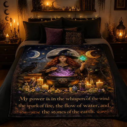 Halloween Witch Blanket with Triple Moon, Black Cat, Raven for Wiccan_mockup_2.webp