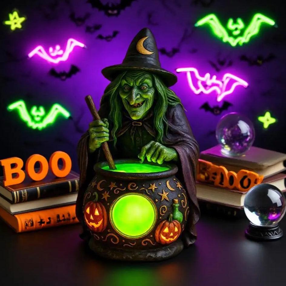 Halloween Witch Cauldron LED Lamp with Eerie Green Glow - Spooky Witch Brewing Pot Night Light-MoonChildWorld