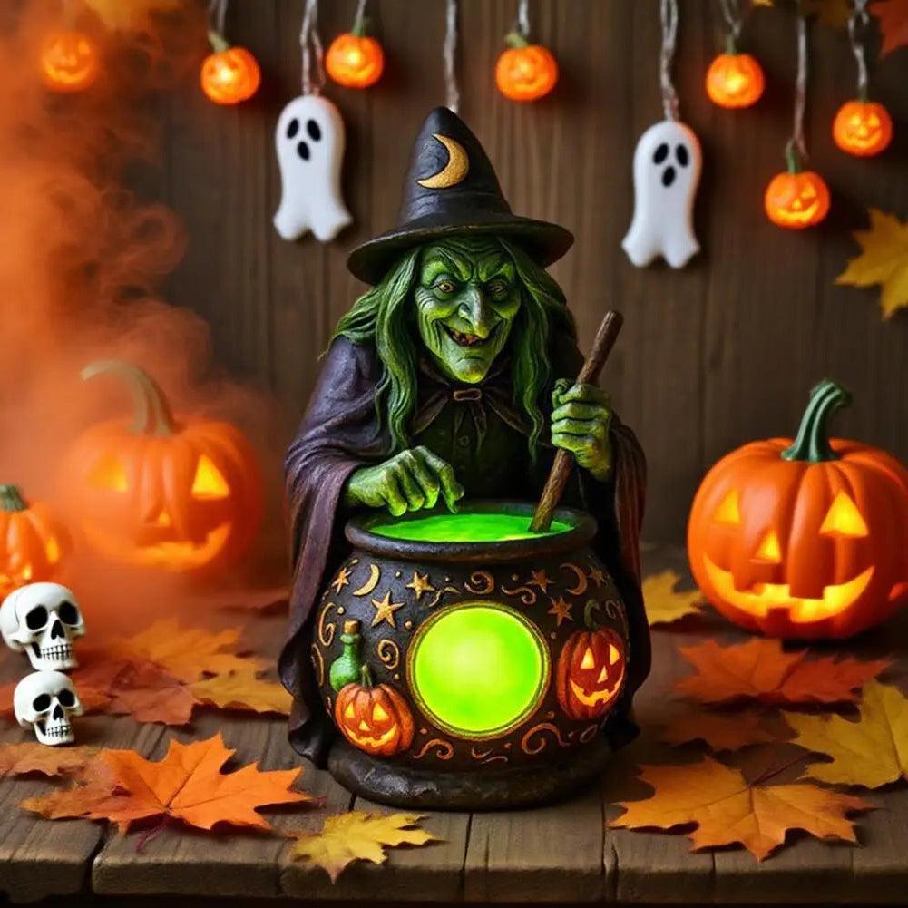 Halloween Witch Cauldron LED Lamp with Eerie Green Glow - Spooky Witch Brewing Pot Night Light-MoonChildWorld