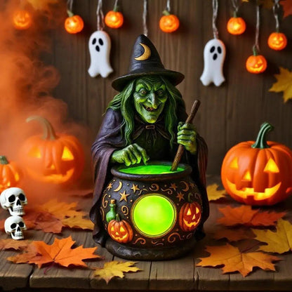Halloween Witch Cauldron LED Lamp with Eerie Green Glow - Spooky Witch Brewing Pot Night Light-MoonChildWorld
