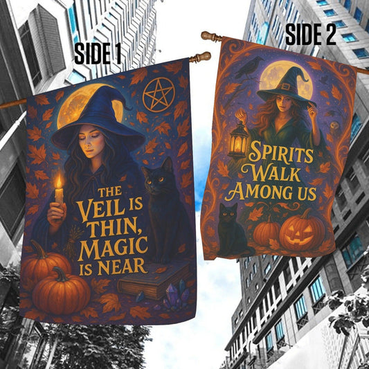 Halloween Witch Garden Flag and House Flag for Pagan Samhain Home Decor