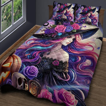 Halloween Witch Quilt Bedding Set-MoonChildWorld