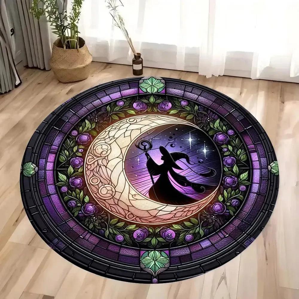 Halloween Witch Round Area Rug Gothic Witchy Round Carpet-MoonChildWorld