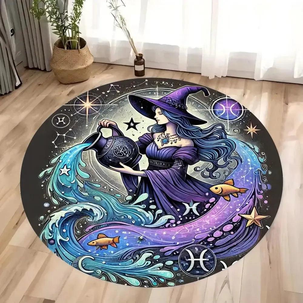 Halloween Witch Round Area Rug Gothic Witchy Round Carpet-MoonChildWorld