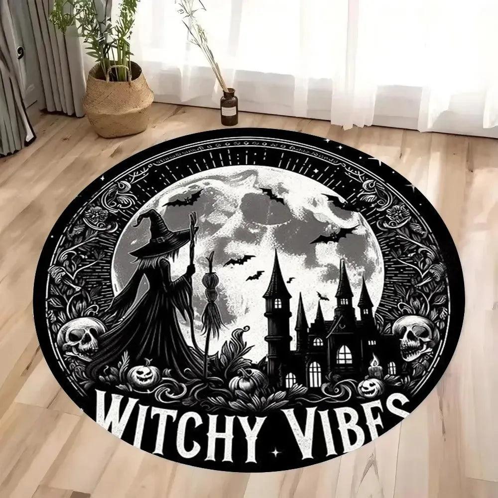 Halloween Witch Round Area Rug Gothic Witchy Round Carpet-MoonChildWorld