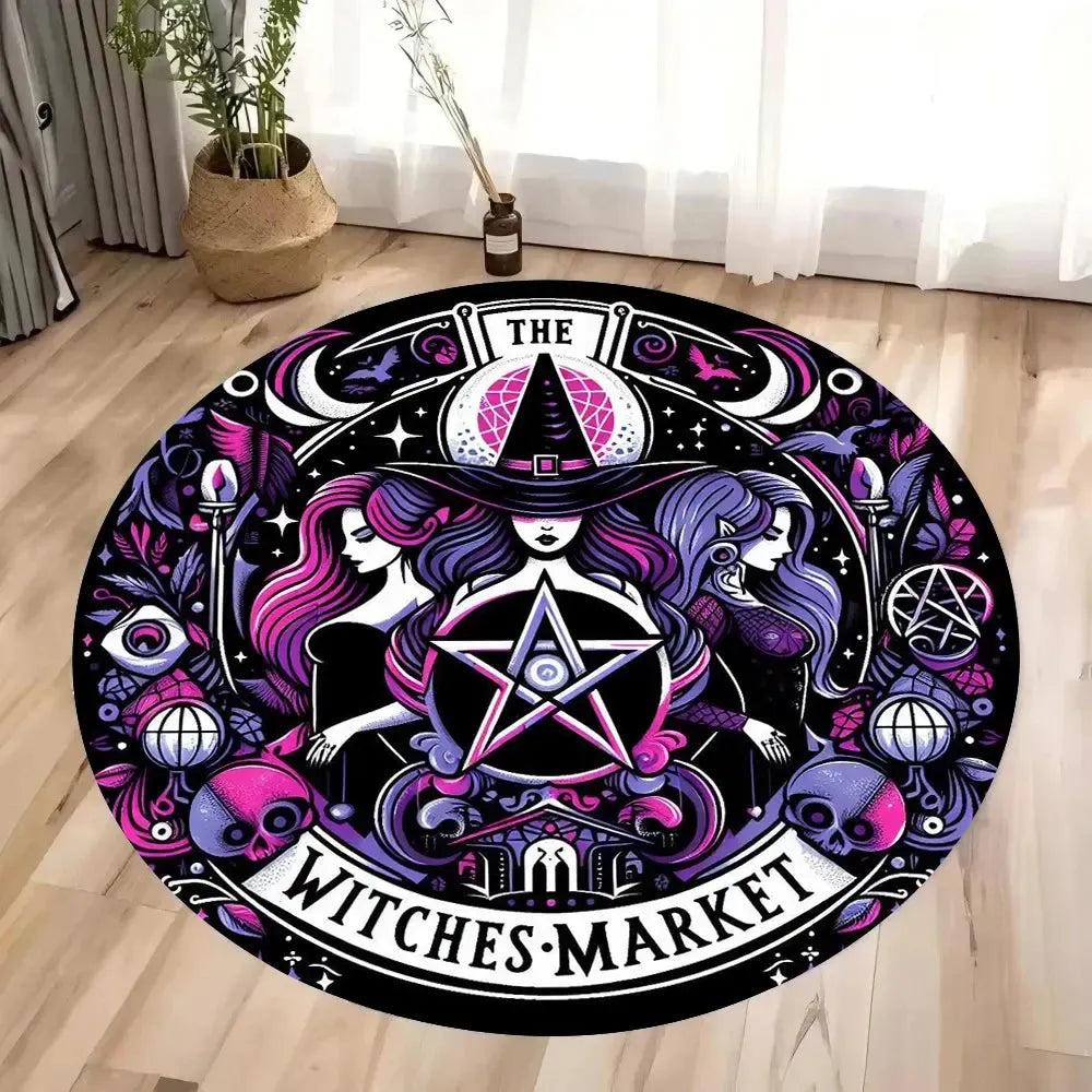 Halloween Witch Round Area Rug Gothic Witchy Round Carpet-MoonChildWorld