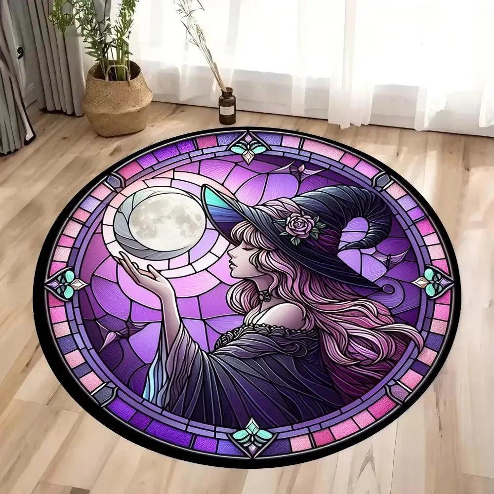 Halloween Witch Round Area Rug Gothic Witchy Round Carpet-MoonChildWorld