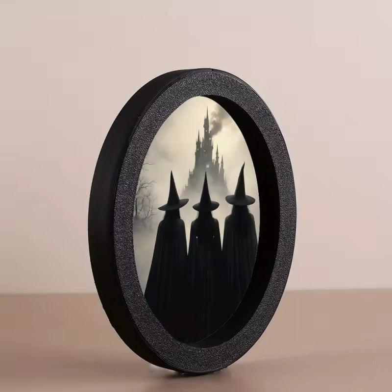 Halloween Witch Silhouette Wall Art - Moon Witch Wooden Oval Frame - Gothic Wall Decoration-MoonChildWorld