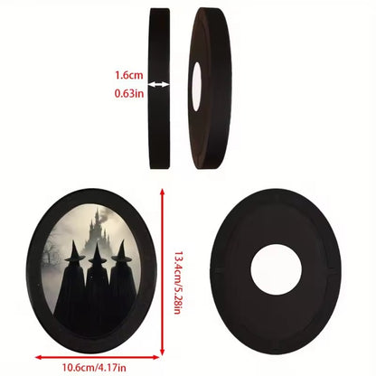 Halloween Witch Silhouette Wall Art - Moon Witch Wooden Oval Frame - Gothic Wall Decoration-MoonChildWorld