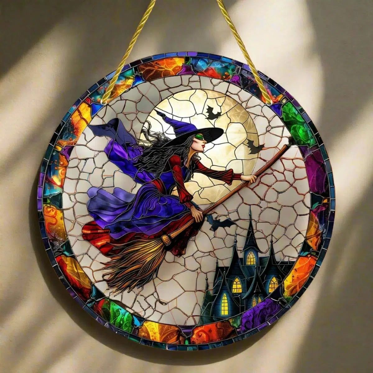 Halloween Witch Suncatcher Gothic Acrylic Round Sign Witch Window Hanging Decor-MoonChildWorld