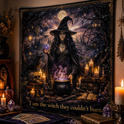 Halloween Witch Tapestry with Raven & Skull – Spooky Gothic Wall Hanging_mockup_3.webp