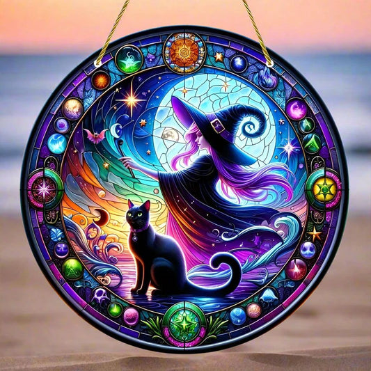 Halloween window decor Witchy suncatcher Gothic Christmas Suncatcher Witch Hanging Ornament-MoonChildWorld