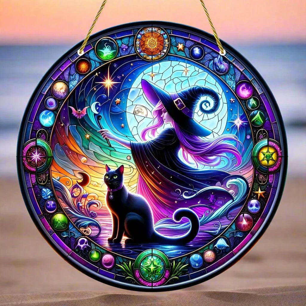 Halloween window decor Witchy suncatcher Gothic Christmas Suncatcher Witch Hanging Ornament-MoonChildWorld