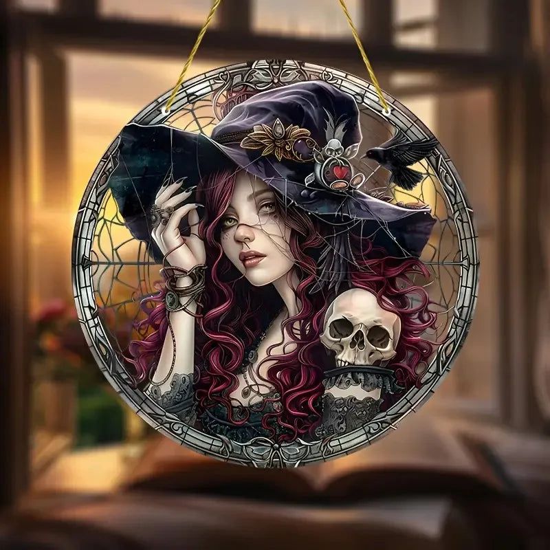 Halloween window decor Witchy suncatcher Gothic Christmas Suncatcher Witch Hanging Ornament-MoonChildWorld