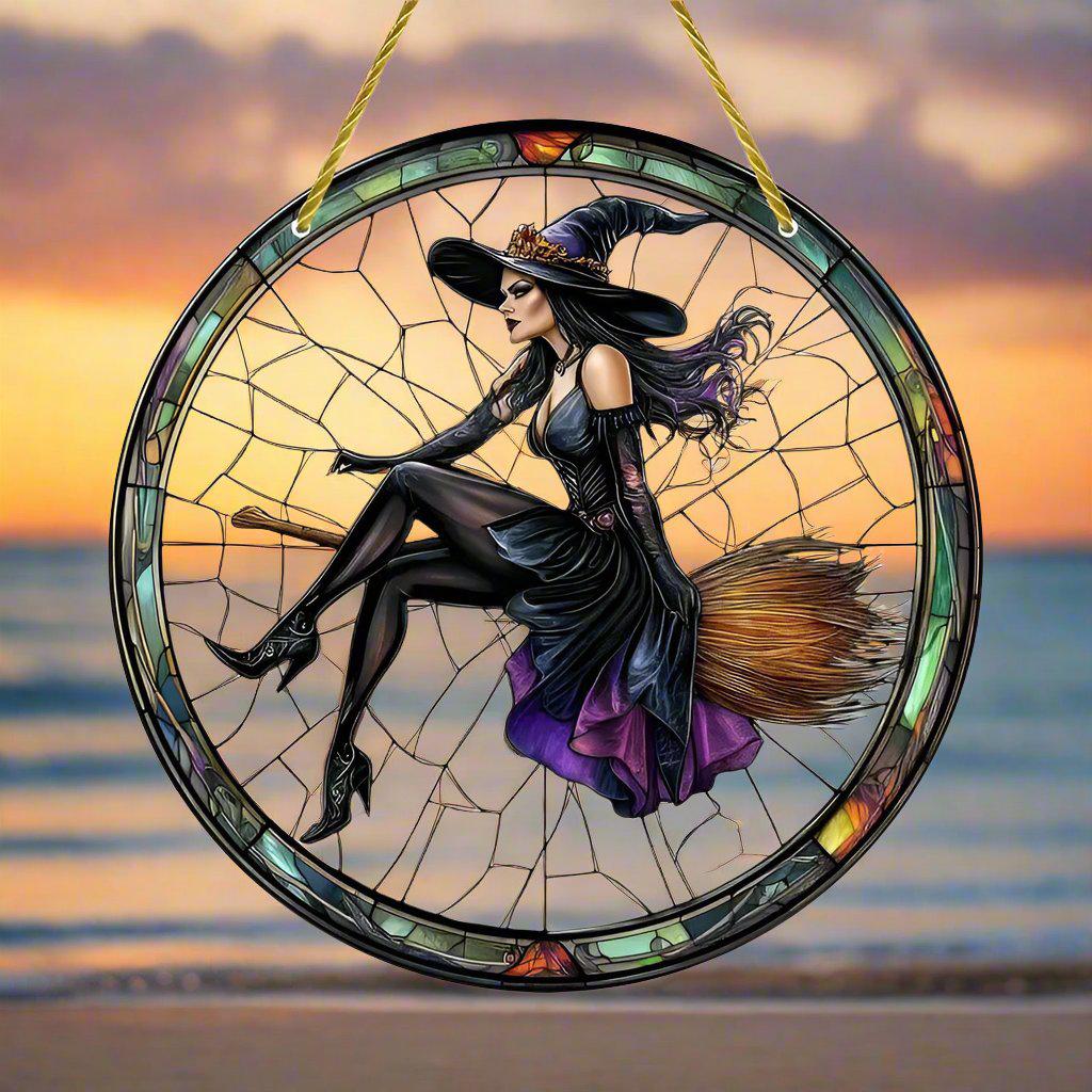 Halloween window decor Witchy suncatcher Gothic window art Witch Hanging Ornament-MoonChildWorld