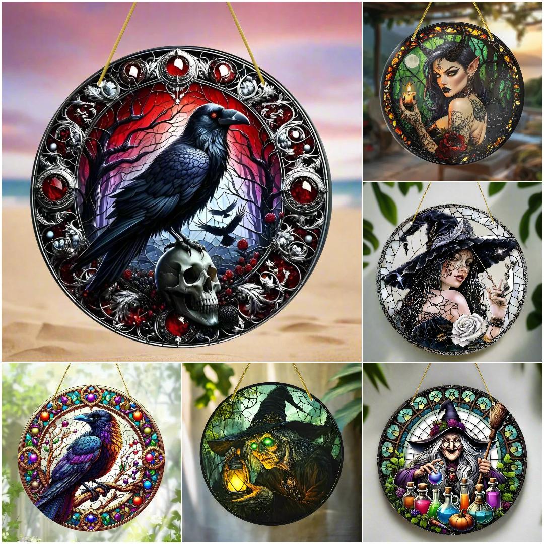 Halloween window decor Witchy suncatcher Gothic window art Witch Hanging Ornament-MoonChildWorld