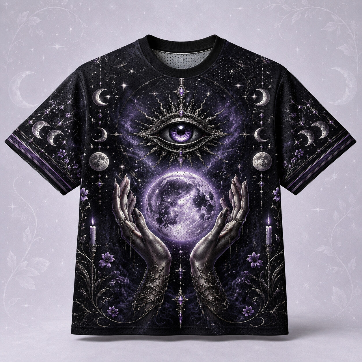 Hands Holding The Moon T-Shirt All Seeing Eye Celestial Tee front view