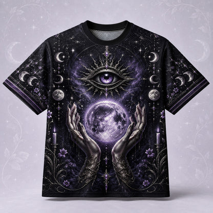 Hands Holding The Moon T-Shirt All Seeing Eye Celestial Tee front view