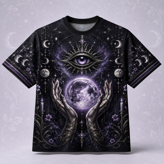 Hands Holding The Moon T-Shirt All Seeing Eye Celestial Tee front view