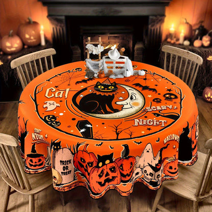 Happy Halloween Black Cat Moon Skull Tablecloth Witchy Decor-MoonChildWorld