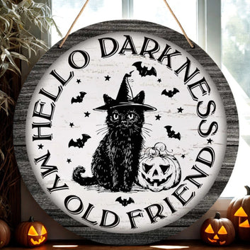 Happy Halloween Black Cat Wooden Sign Witchy Wall Decor - Cute Spooky Hanging Sign-MoonChildWorld
