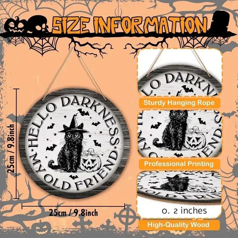 Happy Halloween Black Cat Wooden Sign Witchy Wall Decor - Cute Spooky Hanging Sign-MoonChildWorld