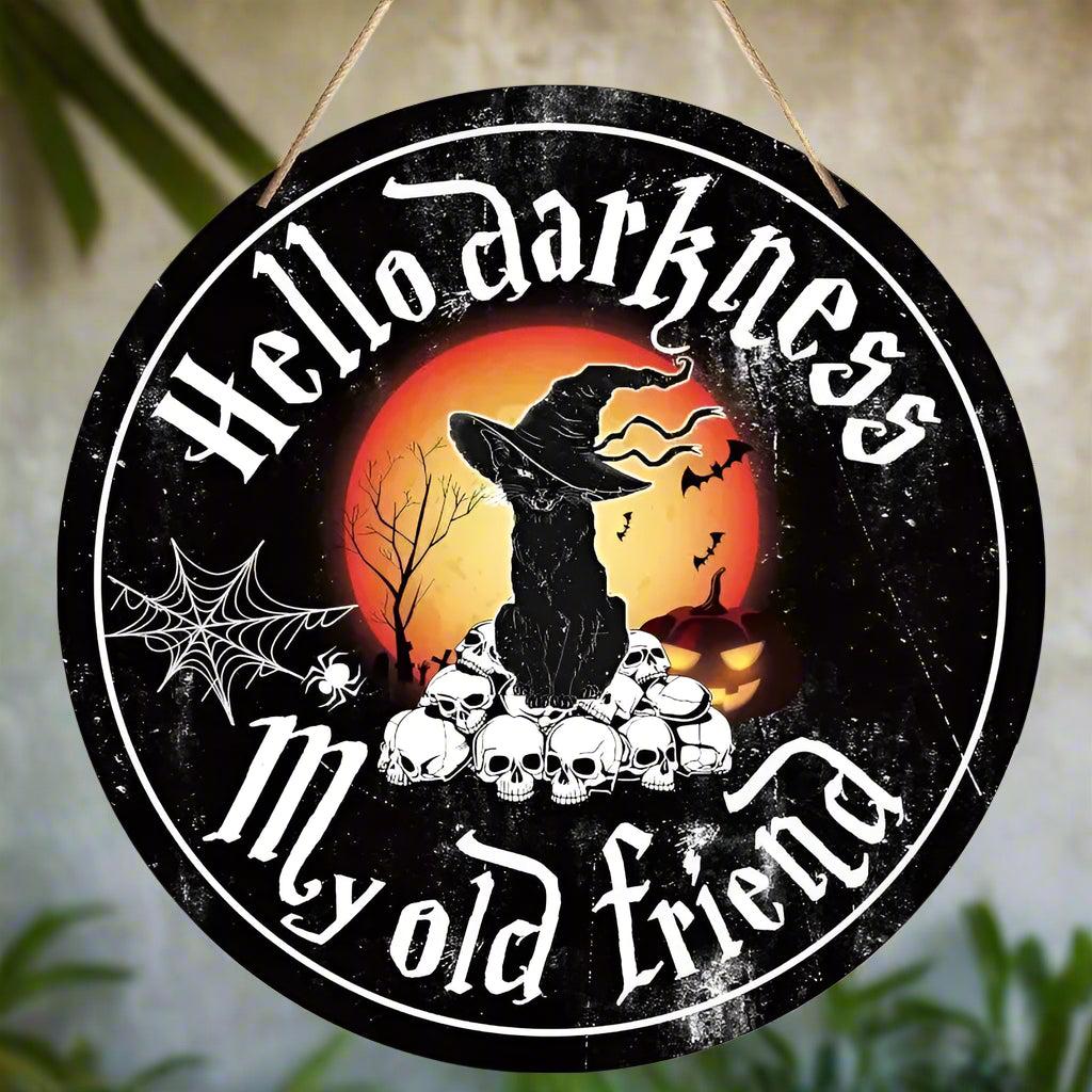 Happy Halloween Black Cat Wooden Sign Witchy Wall Decor - Cute Spooky Hanging Sign-MoonChildWorld