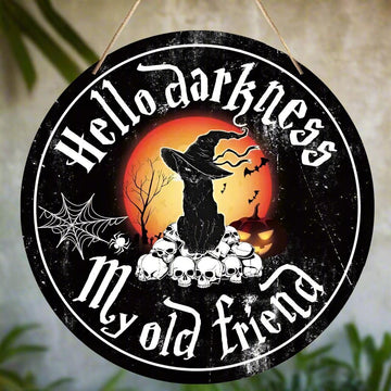 Happy Halloween Black Cat Wooden Sign Witchy Wall Decor - Cute Spooky Hanging Sign-MoonChildWorld
