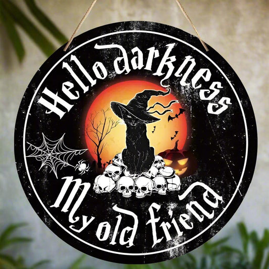 Happy Halloween Black Cat Wooden Sign Witchy Wall Decor - Cute Spooky Hanging Sign-MoonChildWorld