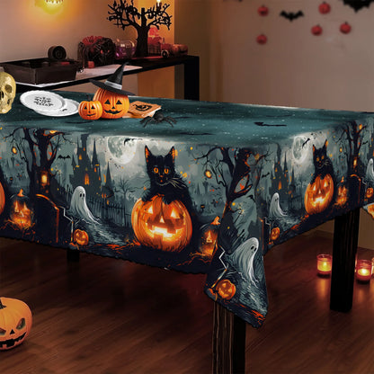 Happy Halloween Rectangle Tablecloth Spooky Party Table Decor-MoonChildWorld