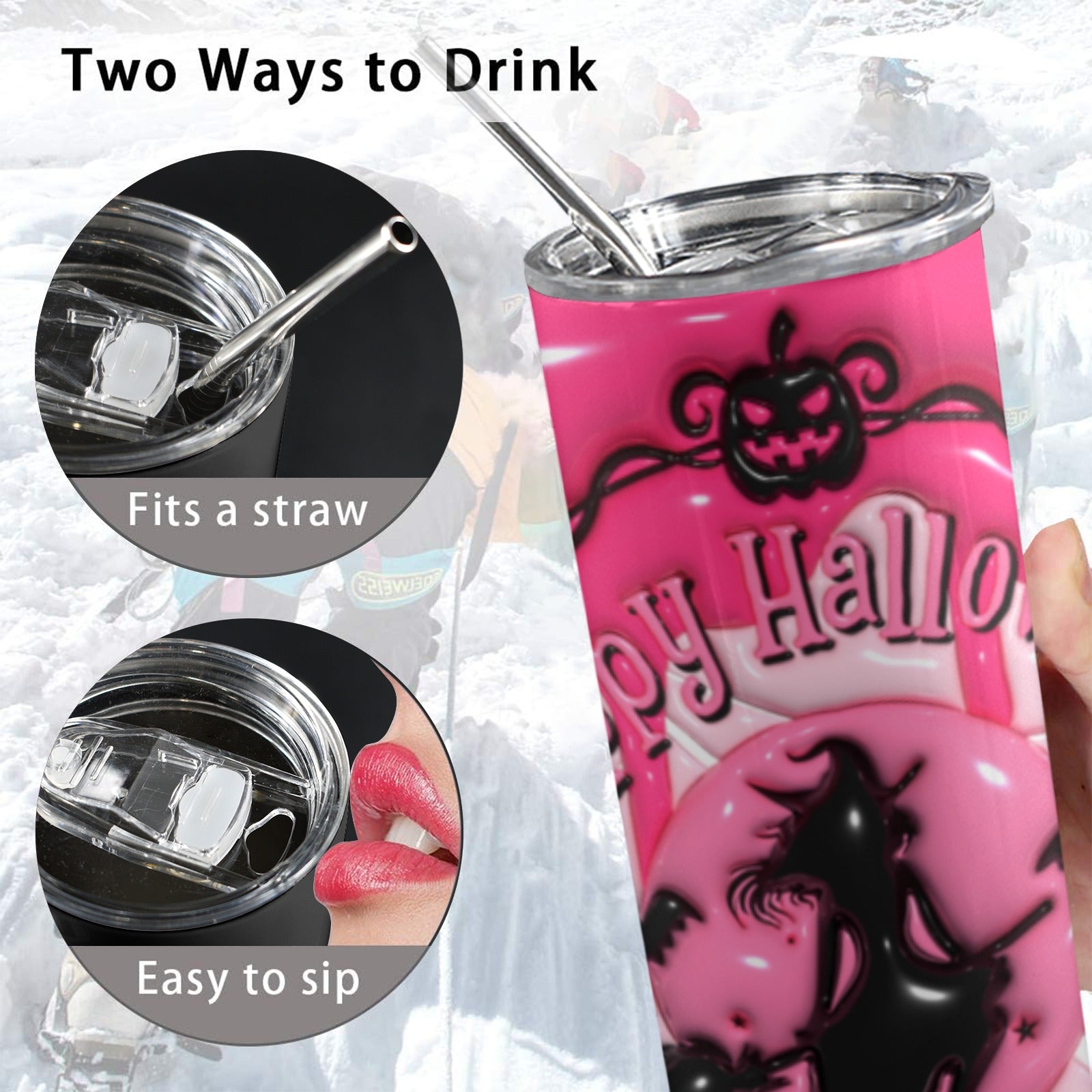 Happy Halloween Skinny Tumbler with Lid and Straw-MoonChildWorld