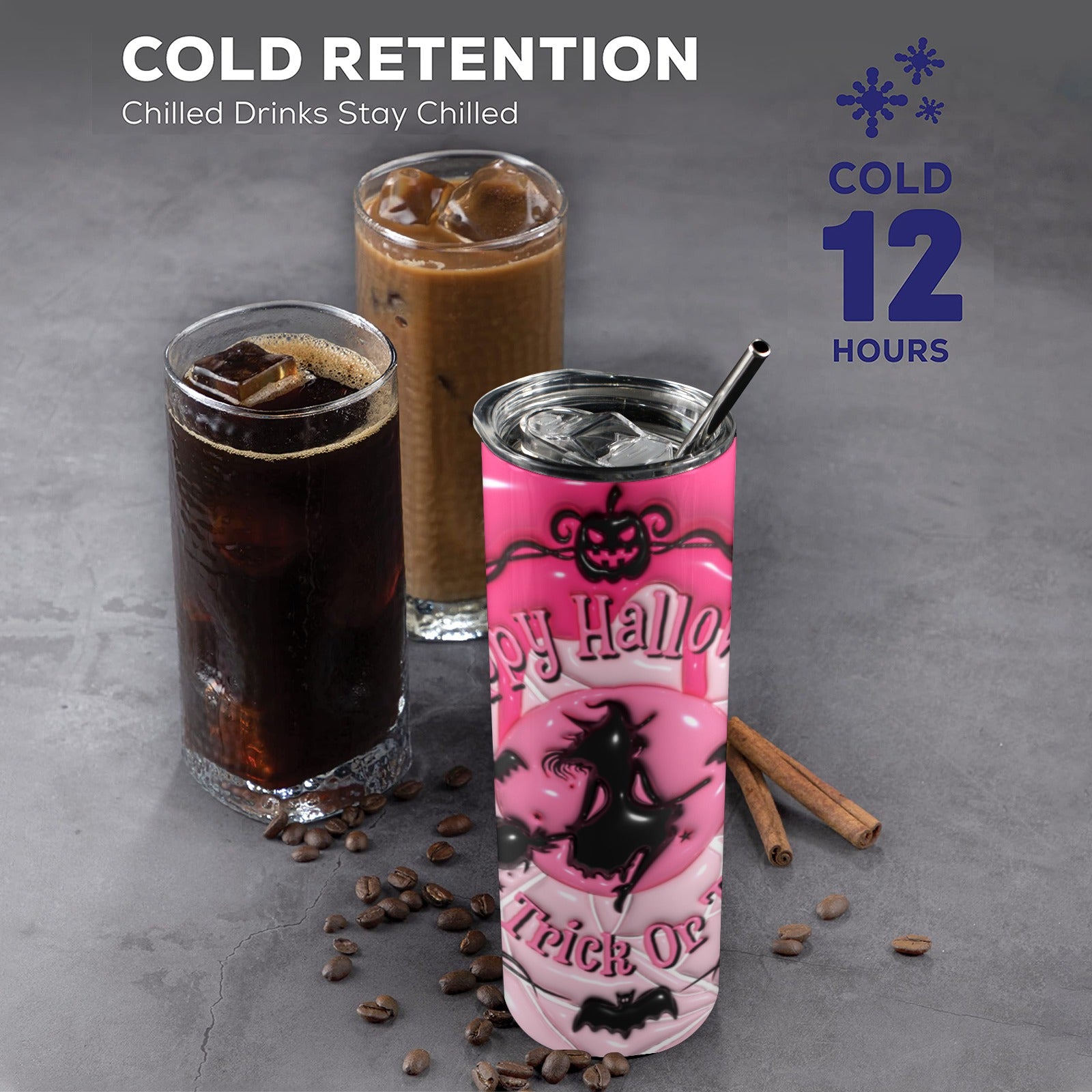 Happy Halloween Skinny Tumbler with Lid and Straw-MoonChildWorld