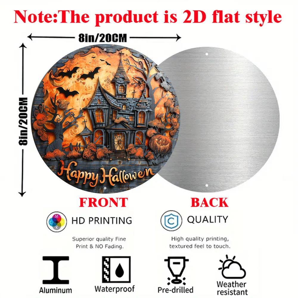 Happy Halloween Wreath Sign Halloween Haunted House Metal Sign-MoonChildWorld