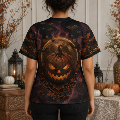 Harvest Moon Pumpkin Witch T-Shirt Jack O Lantern Autumn Tee worn, back view