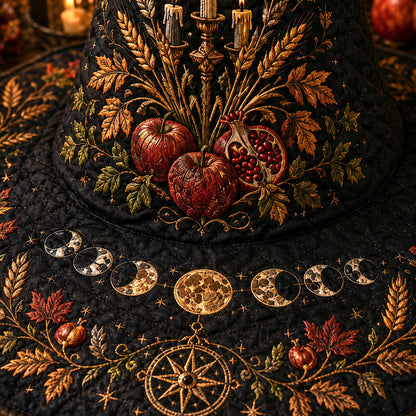 Harvest Moon Witch Hat – Mabon Autumn Pagan Wide Brim Hat – styled with candles and crystals