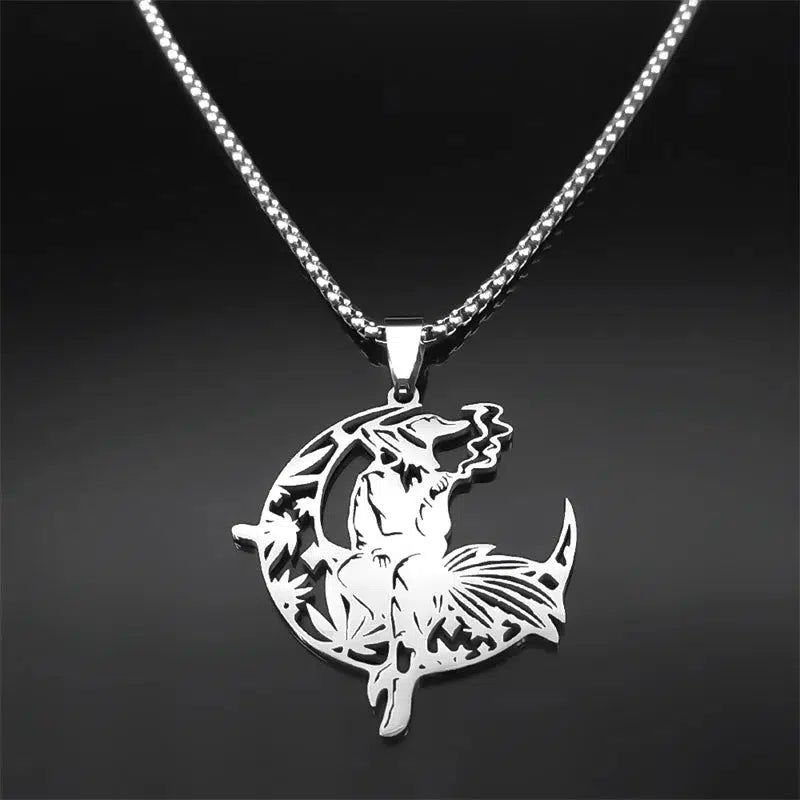 Hat Smoking Witch Moon Necklace Witchy Jewelry-MoonChildWorld