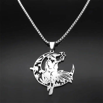 Hat Smoking Witch Moon Necklace Witchy Jewelry