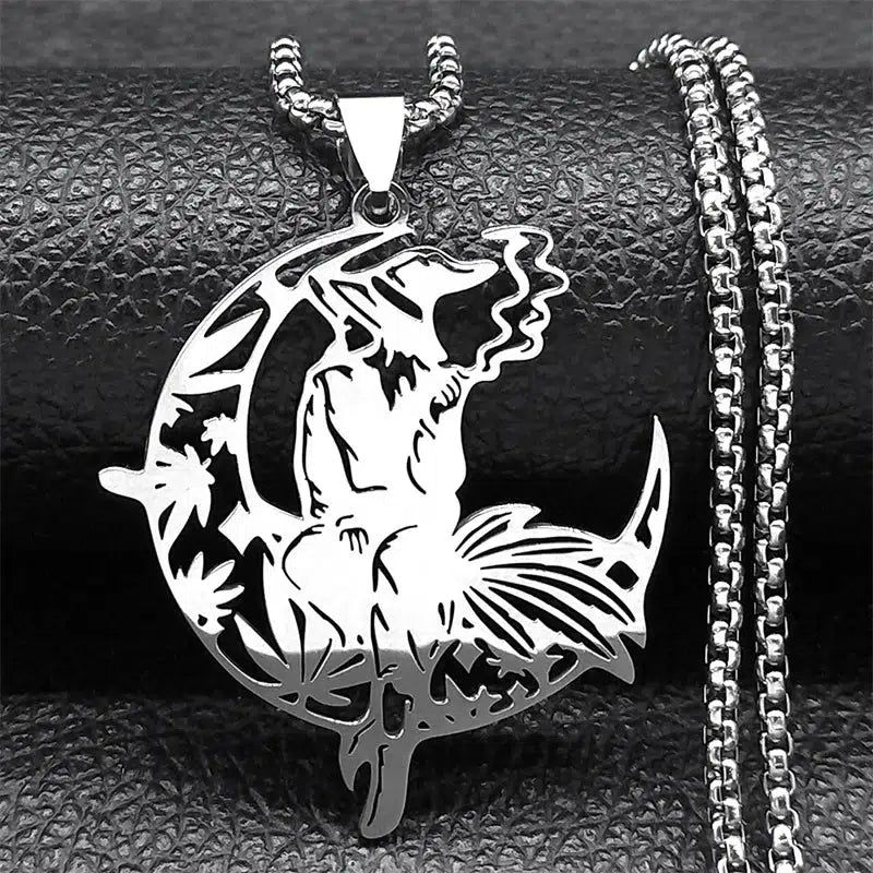 Hat Smoking Witch Moon Necklace Witchy Jewelry-MoonChildWorld