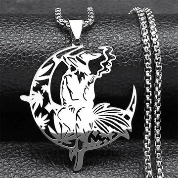 Hat Smoking Witch Moon Necklace Witchy Jewelry-MoonChildWorld