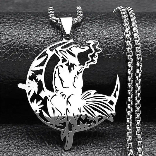 Hat Smoking Witch Moon Necklace Witchy Jewelry