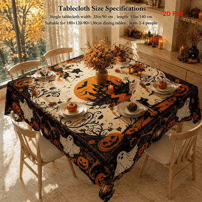 Haunted castle Halloween tablecloth with pumpkin and ghost decor