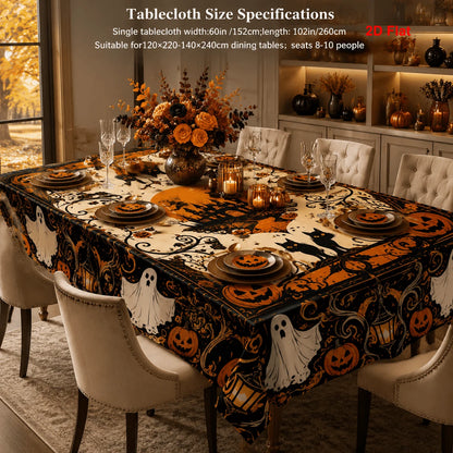 Haunted castle Halloween tablecloth with pumpkin and ghost decor